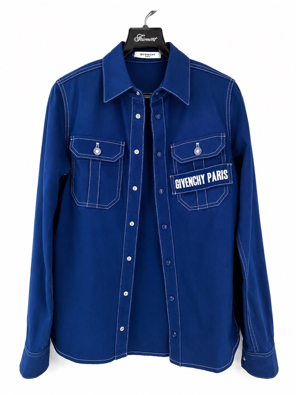 Givenchy Royal Blue Button-Down Shirt with Contrast Stitching